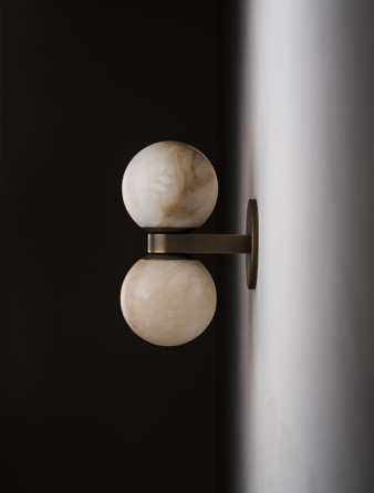 Dual Globe Sconce shown in Bronze, Alabaster Globes